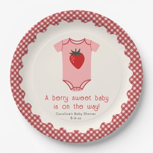 Berry Sweet Strawberry Bodysuit Babydusche Pappteller (Vorderseite)