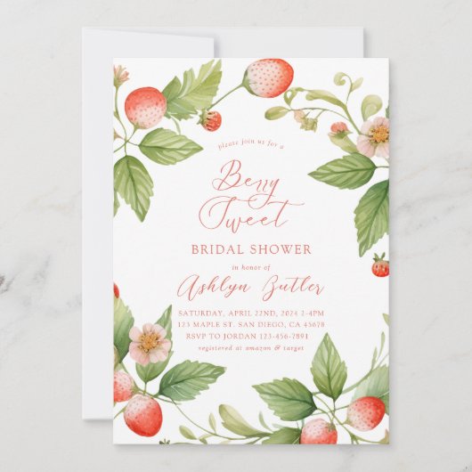 Berry Sweet Strawberry Bridal Dusche Einladung (Vorderseite)
