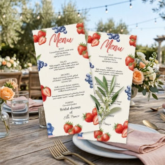 Berry Sweet Strawberry Bridal Shower Menu Einladung