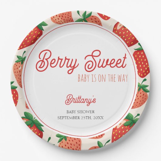 Berry Sweet Strawberry Checkered Baby Dusche Pappteller (Vorderseite)
