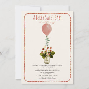 Berry Sweet Strawberry Doodle Girl Babydusche Einladung