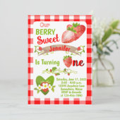 Berry Sweet Strawberry Einladung zum Geburtstag (Stehend Vorderseite)