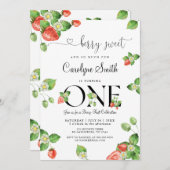 Berry Sweet Strawberry Erster Geburtstag Einladung (Vorne/Hinten)