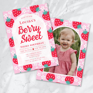 Berry Sweet Strawberry Foto Geburtstagsparty Einladung