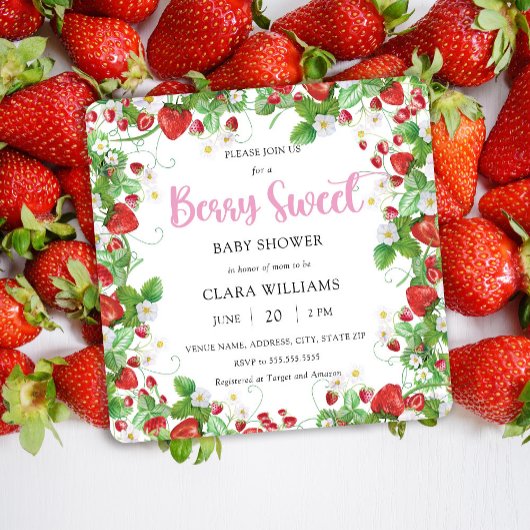 Berry Sweet Strawberry Frame Baby Dusche Einladung