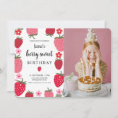 "Berry Sweet Strawberry Geburtstag mit Foto Einladung (Vorderseite)