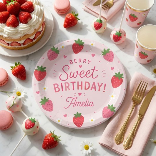 Berry Sweet Strawberry Geburtstag Rosa Pappteller