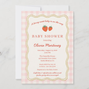 Berry Sweet Strawberry Gingham Babyparty Einladung