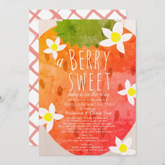 Berry Sweet Strawberry Girl Baby Shower by Mail Einladung (Vorne/Hinten)