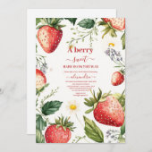 Berry Sweet Strawberry Girl Babydusche Einladung (Vorne/Hinten)