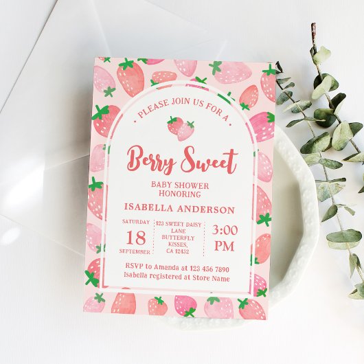 Berry Sweet Strawberry Girl Babydusche Einladung