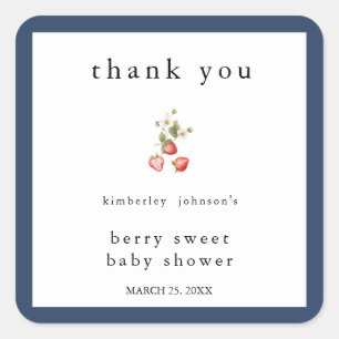 Berry Sweet Strawberry Girl Babydusche Quadratischer Aufkleber