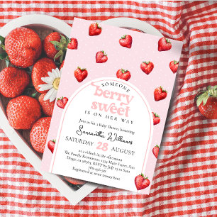 Berry Sweet Strawberry Heart Girl Baby Dusche Einladung