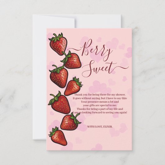 Berry Sweet Strawberry Hearts Baby Shower Dankeskarte (Vorderseite)