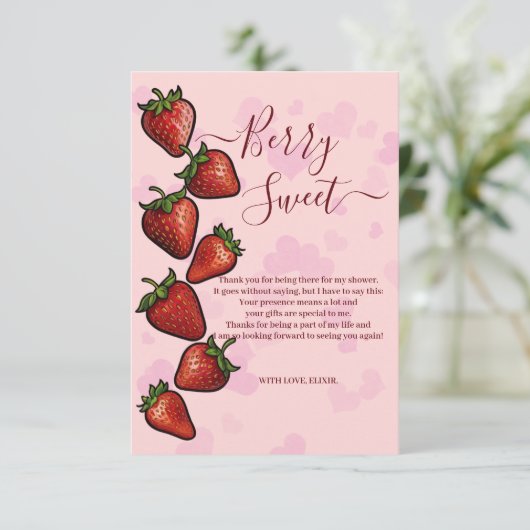 Berry Sweet Strawberry Hearts Baby Shower Dankeskarte (Stehend Vorderseite)