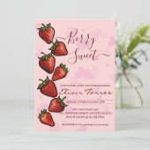 Berry Sweet Strawberry Hearts Baby Shower Einladung (Stehend Vorderseite)