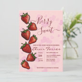 Berry Sweet Strawberry Hearts Baby Shower Einladung (Stehend Vorderseite)