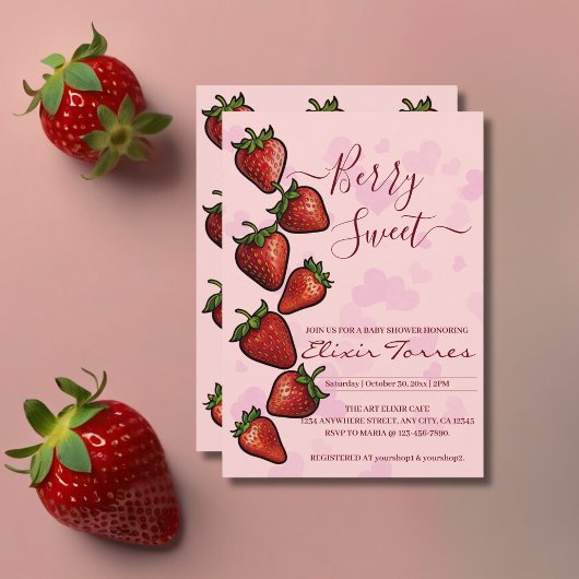 Berry Sweet Strawberry Hearts Baby Shower Einladung
