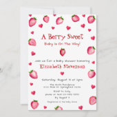 Berry Sweet Strawberry Hearts Unisex Baby Shower Einladung (Vorderseite)