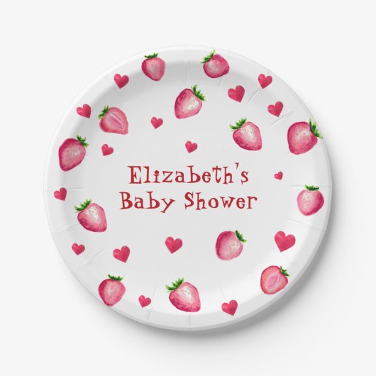 Berry Sweet Strawberry Hearts Unisex Baby Shower Pappteller (Vorderseite)
