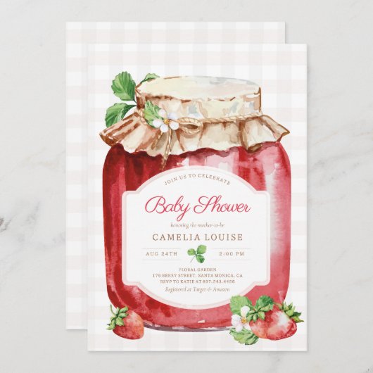Berry Sweet Strawberry Jam Pink Baby Dusche Einladung (Vorne/Hinten)