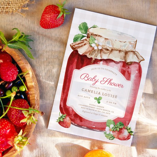 Berry Sweet Strawberry Jam Pink Baby Dusche Einladung