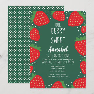 Berry Sweet Strawberry Kinder 1. Geburtstag Einladung