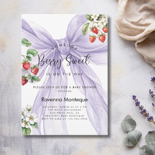 Berry Sweet Strawberry Lilac Bow Baby Shower Einladung