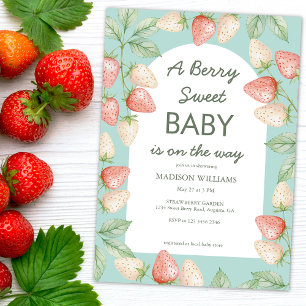 Berry Sweet Strawberry Mint Green Baby Shower  Einladung