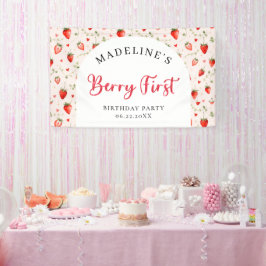 Berry Sweet Strawberry Patch Cottage 1st Birthday Banner