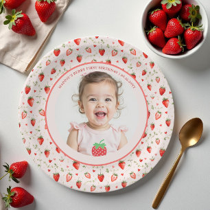 Berry Sweet Strawberry Patch Foto zum 1. Geburtsta Pappteller