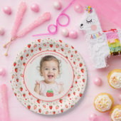 Berry Sweet Strawberry Patch Photo 1st Birthday Pappteller (Party)