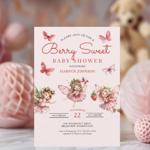 Berry Sweet Strawberry Pink Baby Dusche Einladung