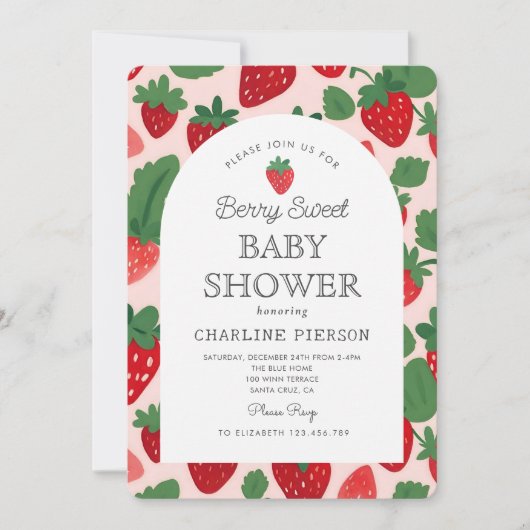 Berry Sweet Strawberry Pink Baby Dusche Einladung (Vorderseite)