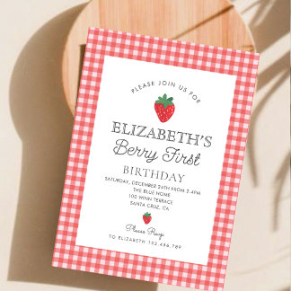Berry Sweet Strawberry Pink Berry Erster Geburtsta Einladung