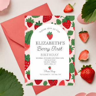 Berry Sweet Strawberry Pink Berry Erster Geburtsta Einladung