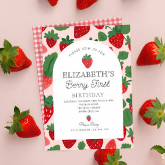 Berry Sweet Strawberry Pink Berry Erster Geburtsta Einladung