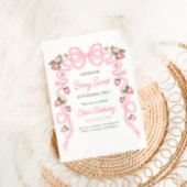 Berry Sweet Strawberry Pink Bow Birthday Einladung