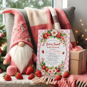 Berry Sweet Strawberry Pink Florales Babyshower   Einladung