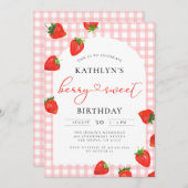 Berry Sweet Strawberry Pink Girl Birthday Einladung (Vorne/Hinten)