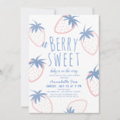 Berry Sweet Strawberry Pink White Baby Dusche Einladung (Vorderseite)