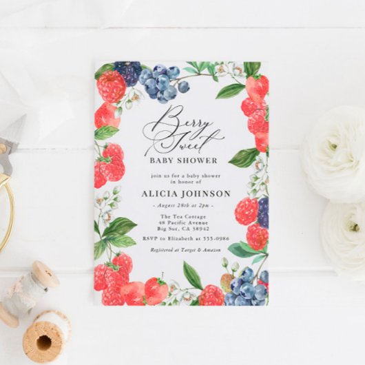 Berry Sweet Strawberry Red Blue Baby Dusche Einladung