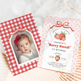 Berry Sweet Strawberry Red Bow Birthday Photo Einladung