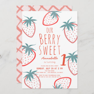 Berry Sweet Strawberry Red White 1. Geburtstag Einladung