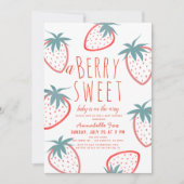 Berry Sweet Strawberry Red White Baby Dusche Einladung (Vorderseite)