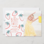 Berry Sweet Strawberry Red White Foto Geburtstag Einladung (Vorderseite)