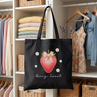 Berry Sweet Strawberry Schwarze Tragetasche Tasche