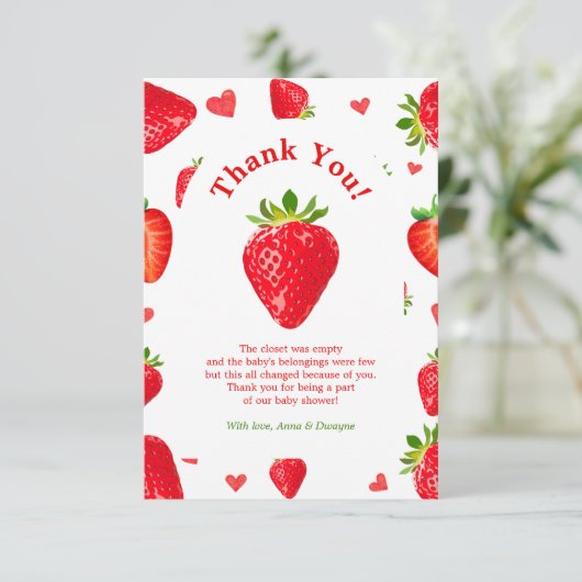 Berry Sweet Strawberry Spring Frucht Babydusche Dankeskarte (Stehend Vorderseite)