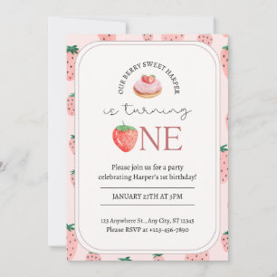 Berry Sweet Strawberry Thema 1. Geburtstag Einladu Einladung