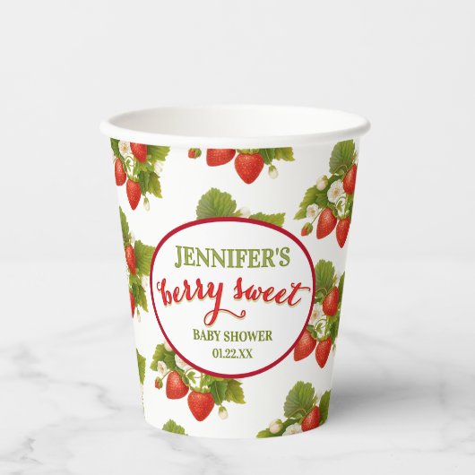 Berry Sweet Strawberry Thema Babydusche Pappbecher (Vorderseite)
